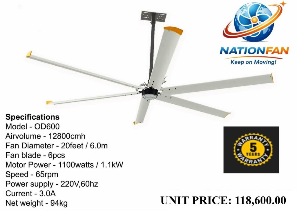 NationFan HVLS OD600 20 ft industrial ceiling fan product flyer