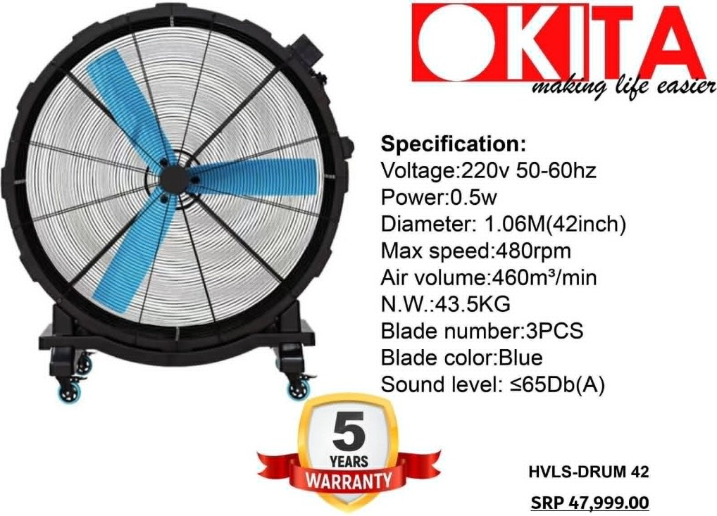 OKITA HVLS-DRUM 42 portable drum fan product flyer