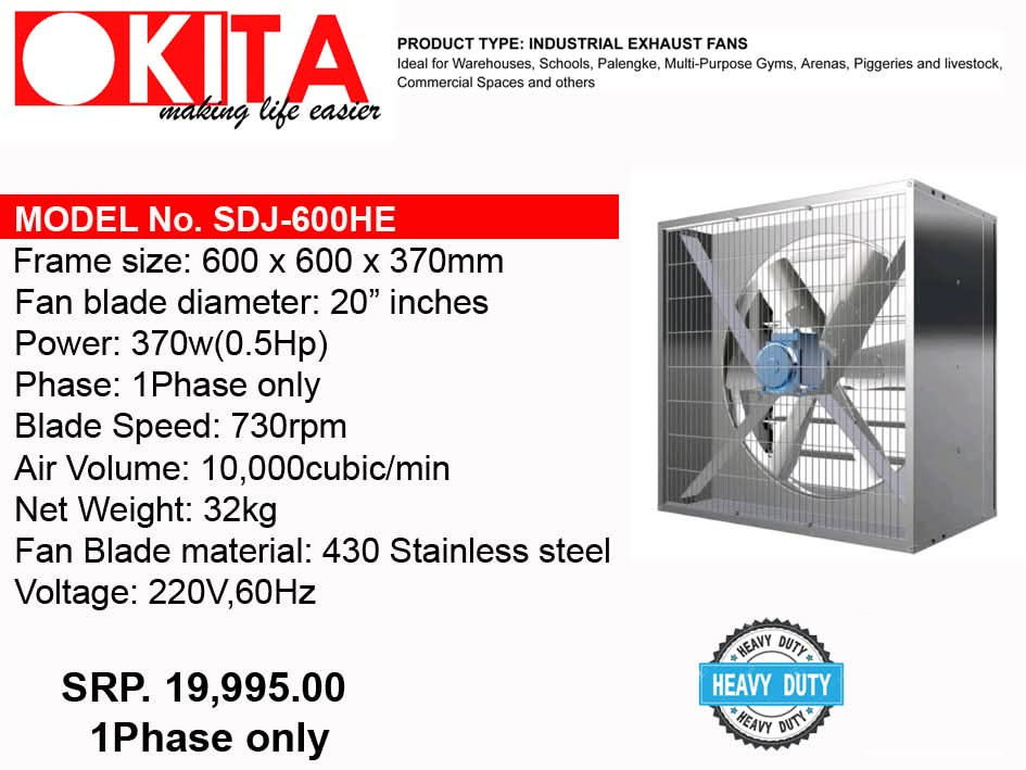 OKITA industrial exhaust fan SDJ-600HE product flyer