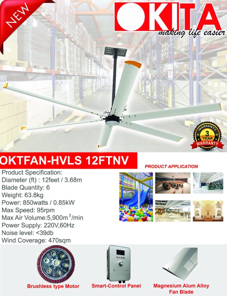 OKITA HVLS OKTFAN 12FTNV ceiling fan product flyer
